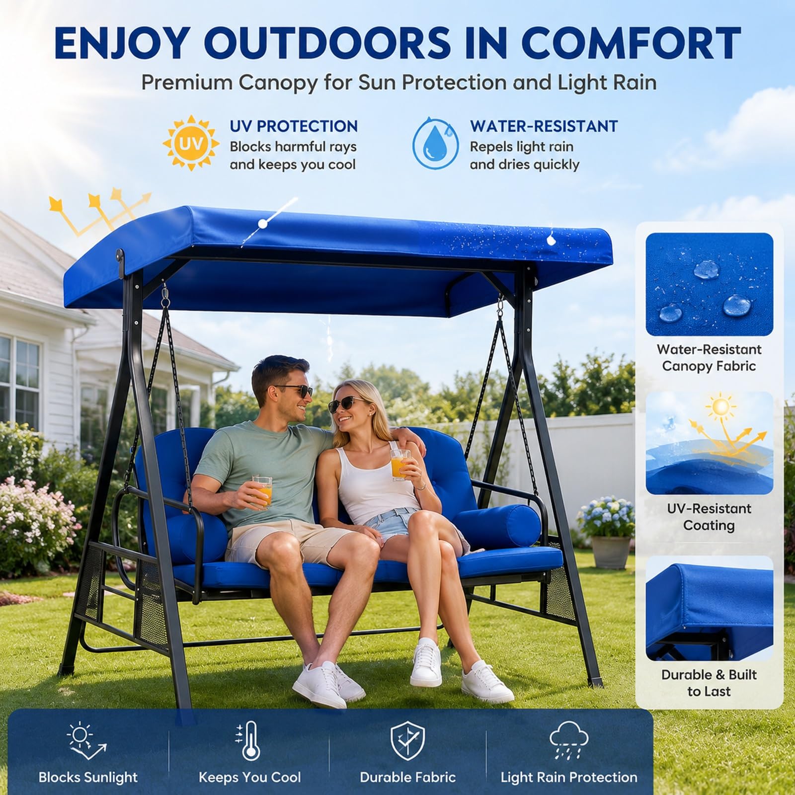 Copridondolo tetto sostitutivo per dondolo esterno da patio | Tessuto poliestere 600D 250g/m², adatto giardino terrazzo piscina(Brown,75.59*48.82*8.27*6.30in)