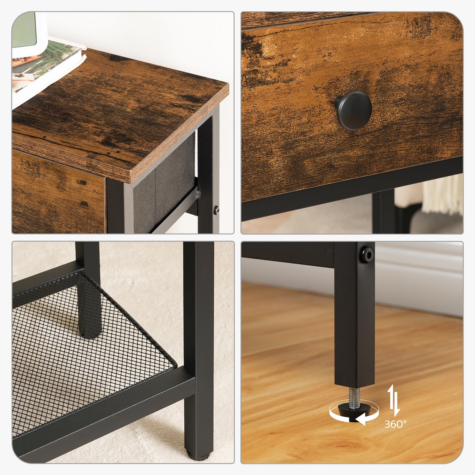 HOOBRO Console Meuble, 75 cm Table Console, d'Entrée avec 2 Tiroirs en Tissu, Table d’appoint, Bout de Canapé, pour Entrée, Salon, Style Industriel, Marron Rustique et Noir EBF72XG01