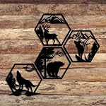 JBCHUCI Rustic Cabin Decor Metal Wall Art Set of 4 - Bear, Deer, Wolf & Moose Black Animal Silhouette, Vintage Iron Wall Decor for Lodge, Living Room, Bedroom