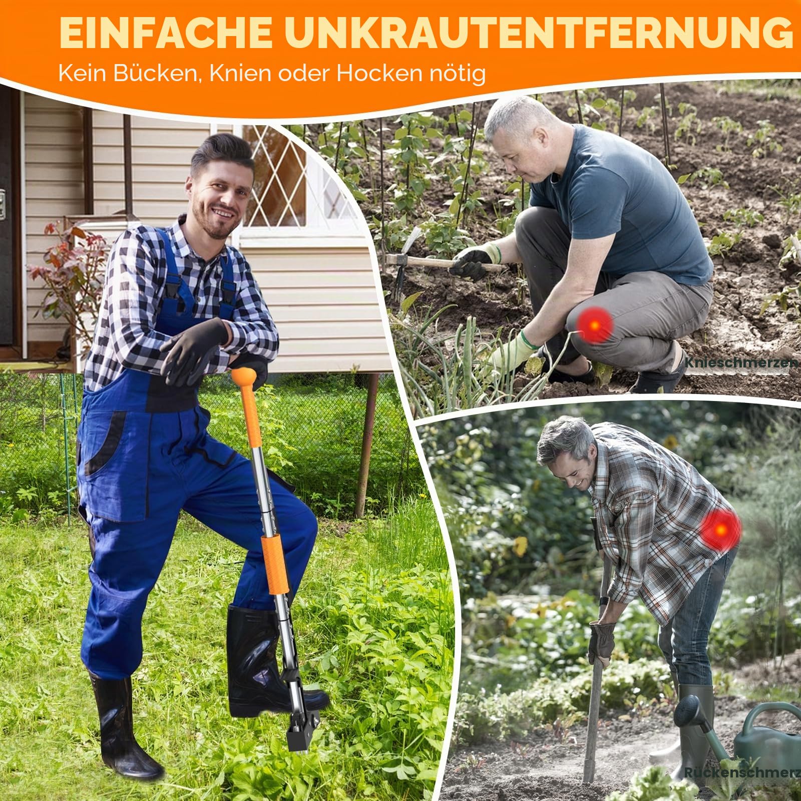 Unkrautstecher, Stand-Up Unkrautentferner mit Stiel, Unkrautzieher mit 4 Krallen, Gartenjäterwerkzeug mit Ergonomischem 99cm Langem Griff, Robustes Gartenwerkzeug-Werkzeug ohne Bücken oder Knien