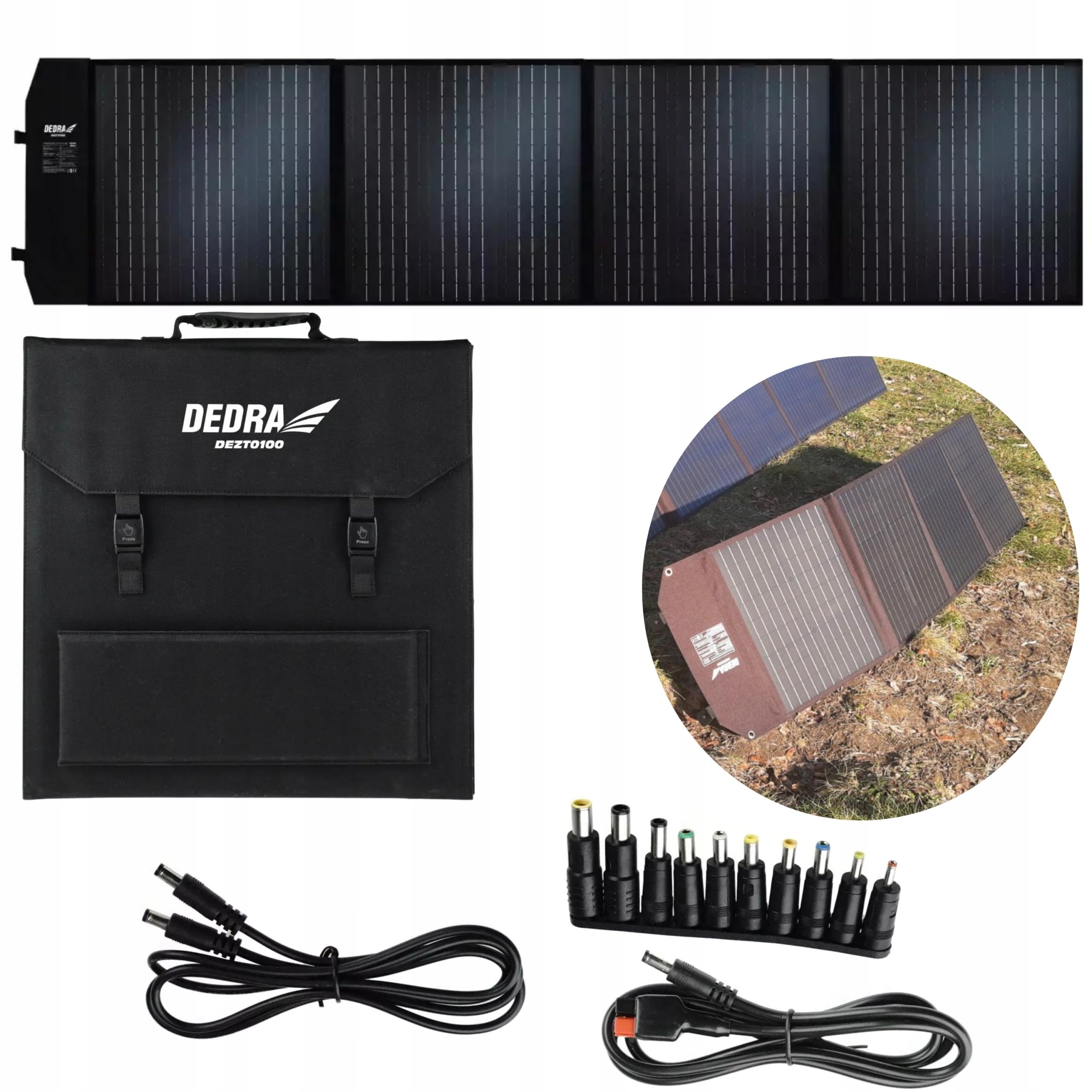 Dedra DEZT0100 - Panel solar para balcón (100 W, con luz LED, peso 4,35 kg, protección IP65, módulos solares monocristalinos)
