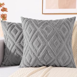 decorUhome Fall Faux Fur Grey Throw Pillow Covers 20x20 Set of 2