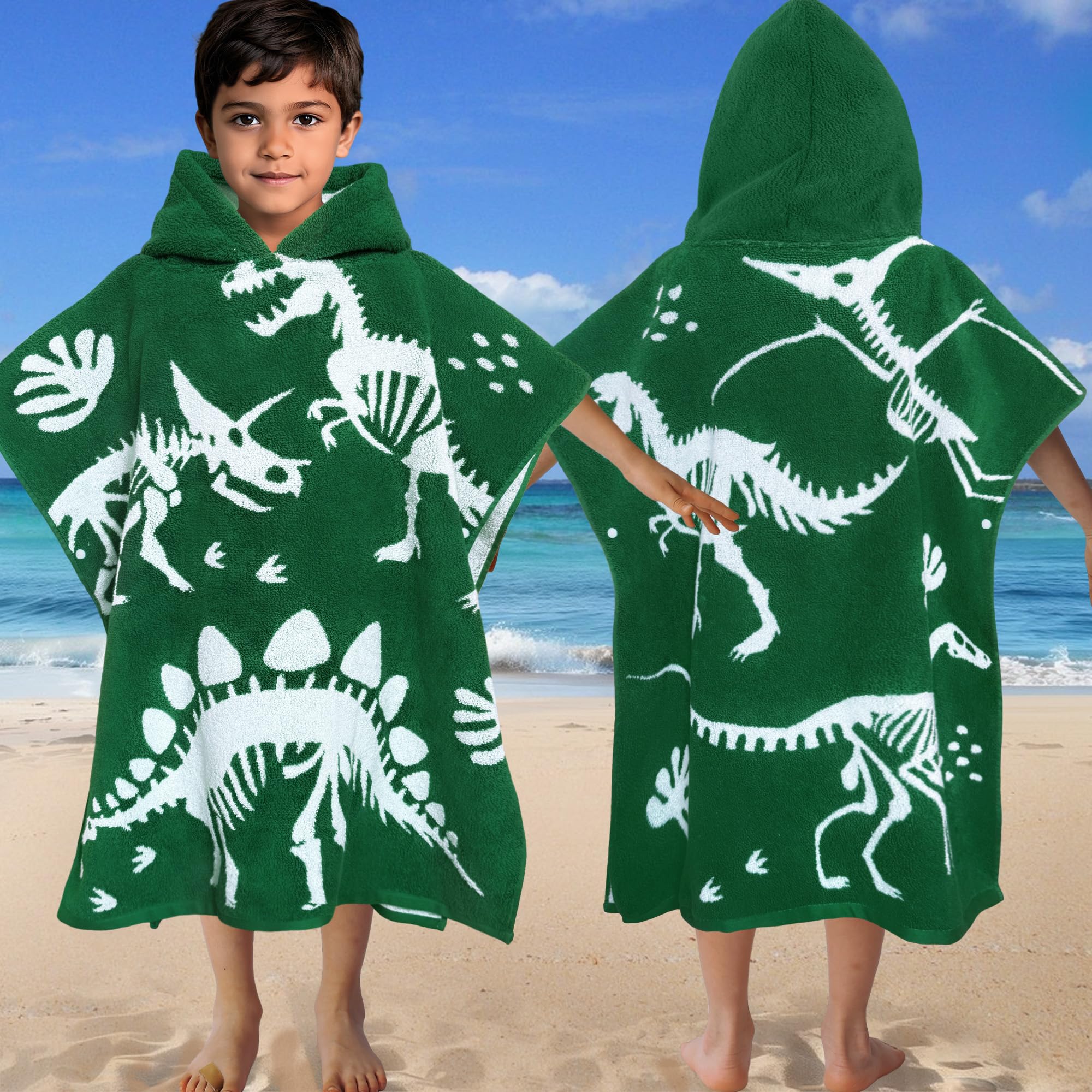 VOOVA & MOVAS Kids Hooded Towel - 100% Cotton, 500GSM, 31.5"x31.5" Bathrobe Poncho For Boys & Girls
