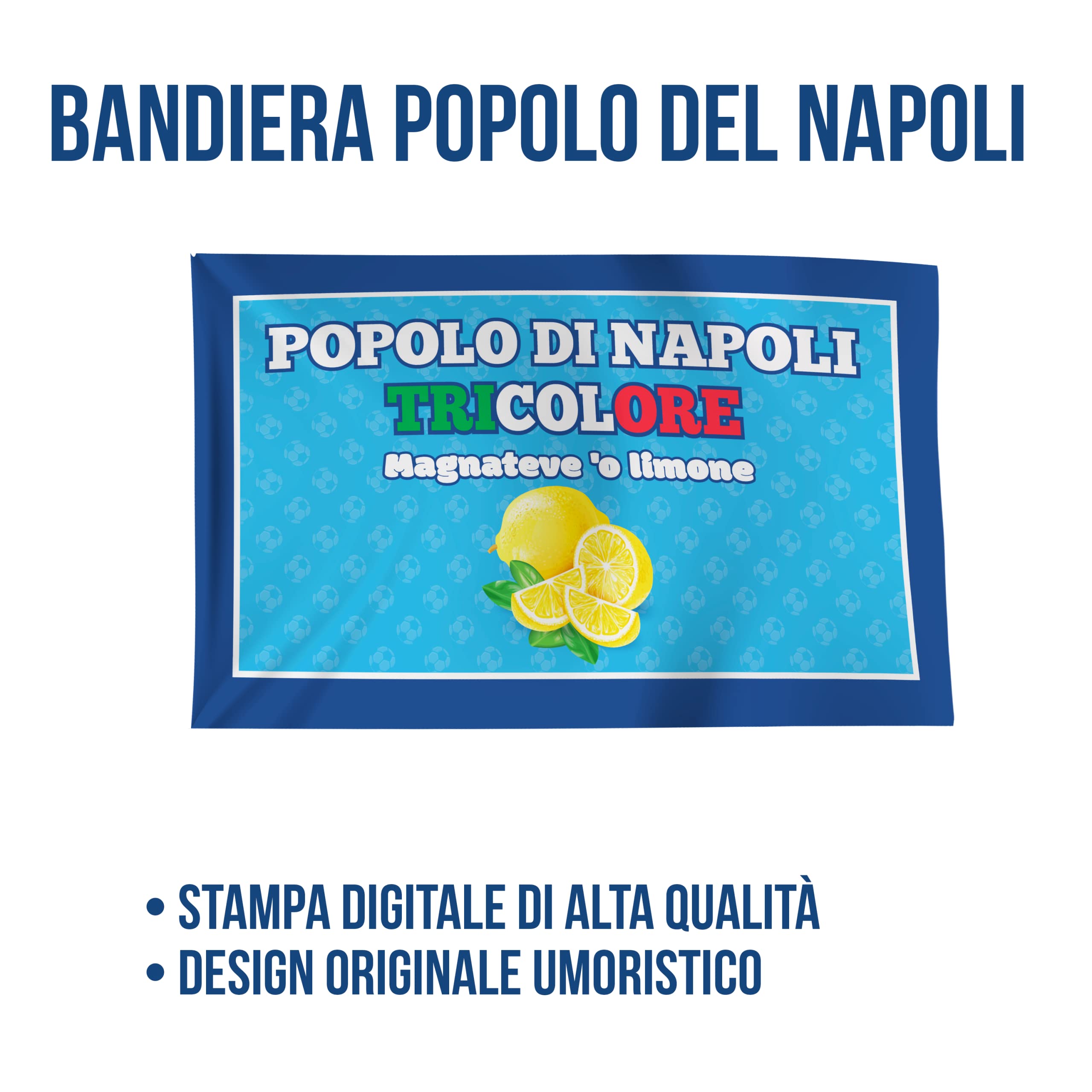 Bandiera 4° Scudetto Popolo di Napoli- Bandiera "Magnateve 'o Limone" 90x150 cm - Gadget 4° Tricolore - Regalo Tifoso Calcio, Senza Asta