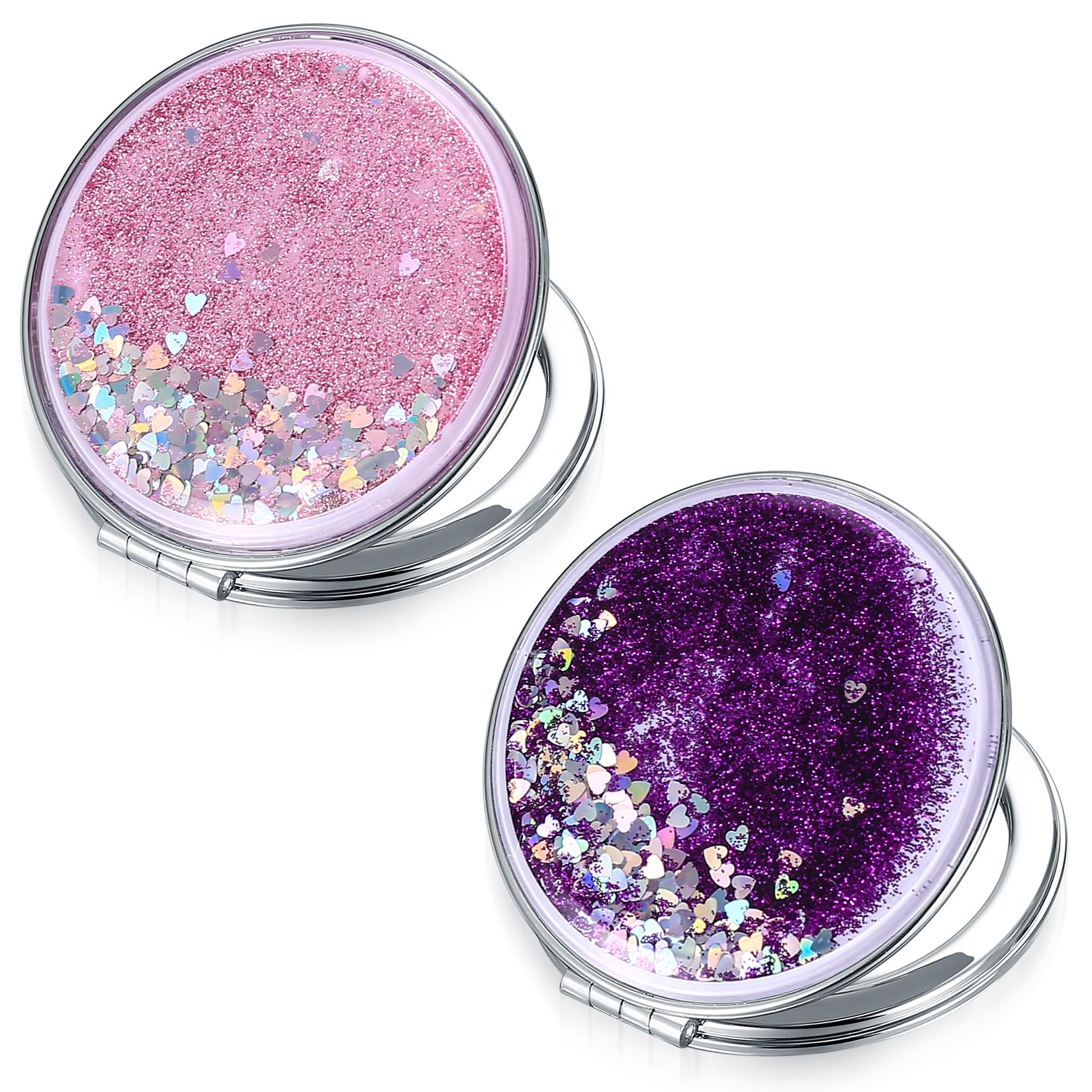 2 Pcs Compact Mirror for Handbag Pocket Mirror for Women Girls Men, Portable Folding Travel Makeup Mirrors, Double-Sided Make Up Magnifying Round Handheld Mirrors for Purse