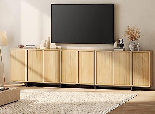 Miniatura 11 de WAMPAT Moderno soporte de TV para televisores de hasta 75 pulgadas, consola de TV de centro de entretenimiento de madera con almacenamiento cerrado