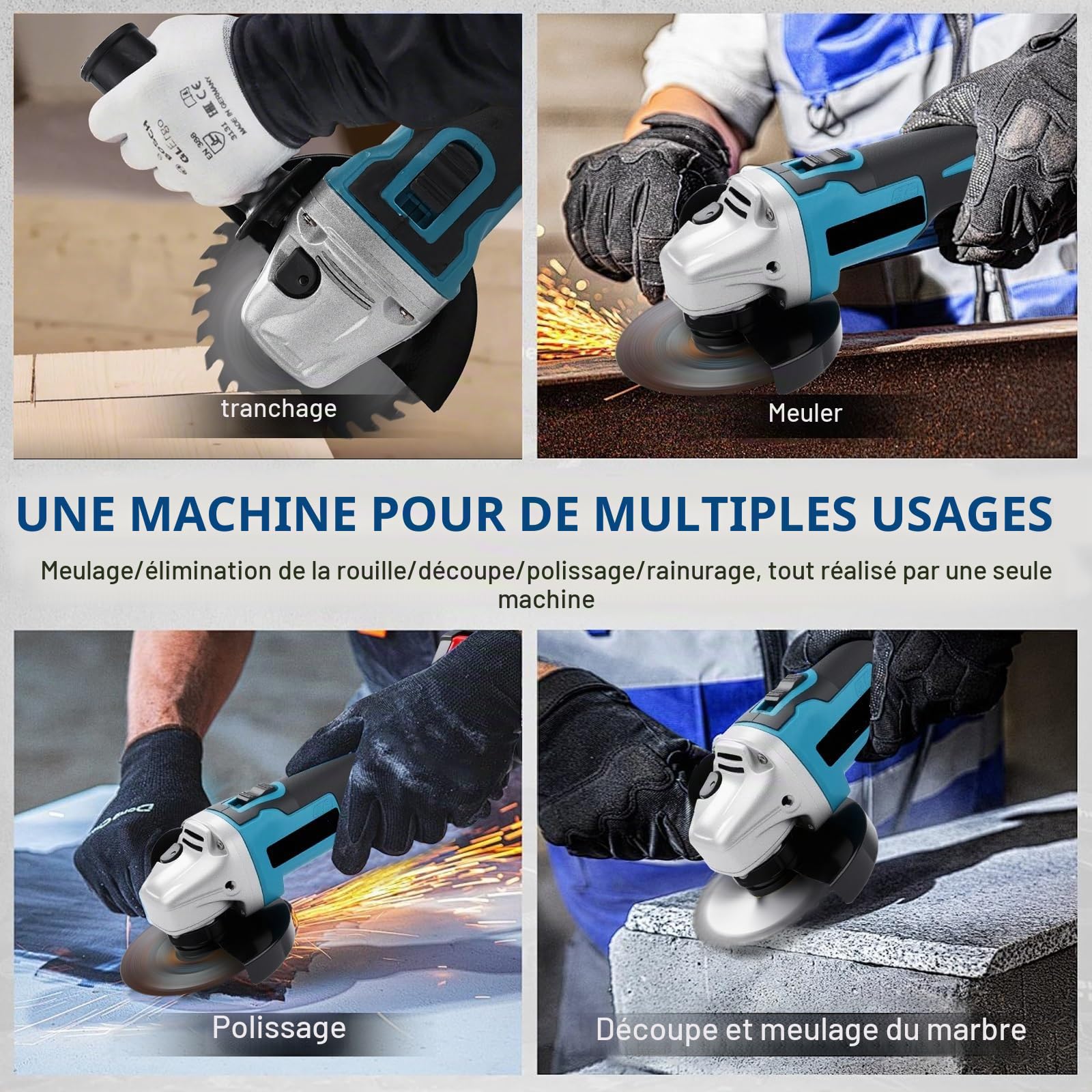 Disqueuse sans Fil avec Batterie, 21V 1500W Ø125mm 15000tr/min, Mini Meuleuse d'Angle sans Balais avec Chargeur, 50mm Profondeur de Coupe pour Couper Polir Poncer