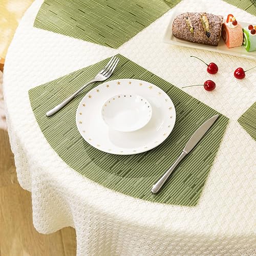 Miniatura 2 de SHACOS Juego de 5 manteles individuales de mesa redonda de vinilo tejido con cuña con centro de mesa, manteles individuales redondos resistentes al