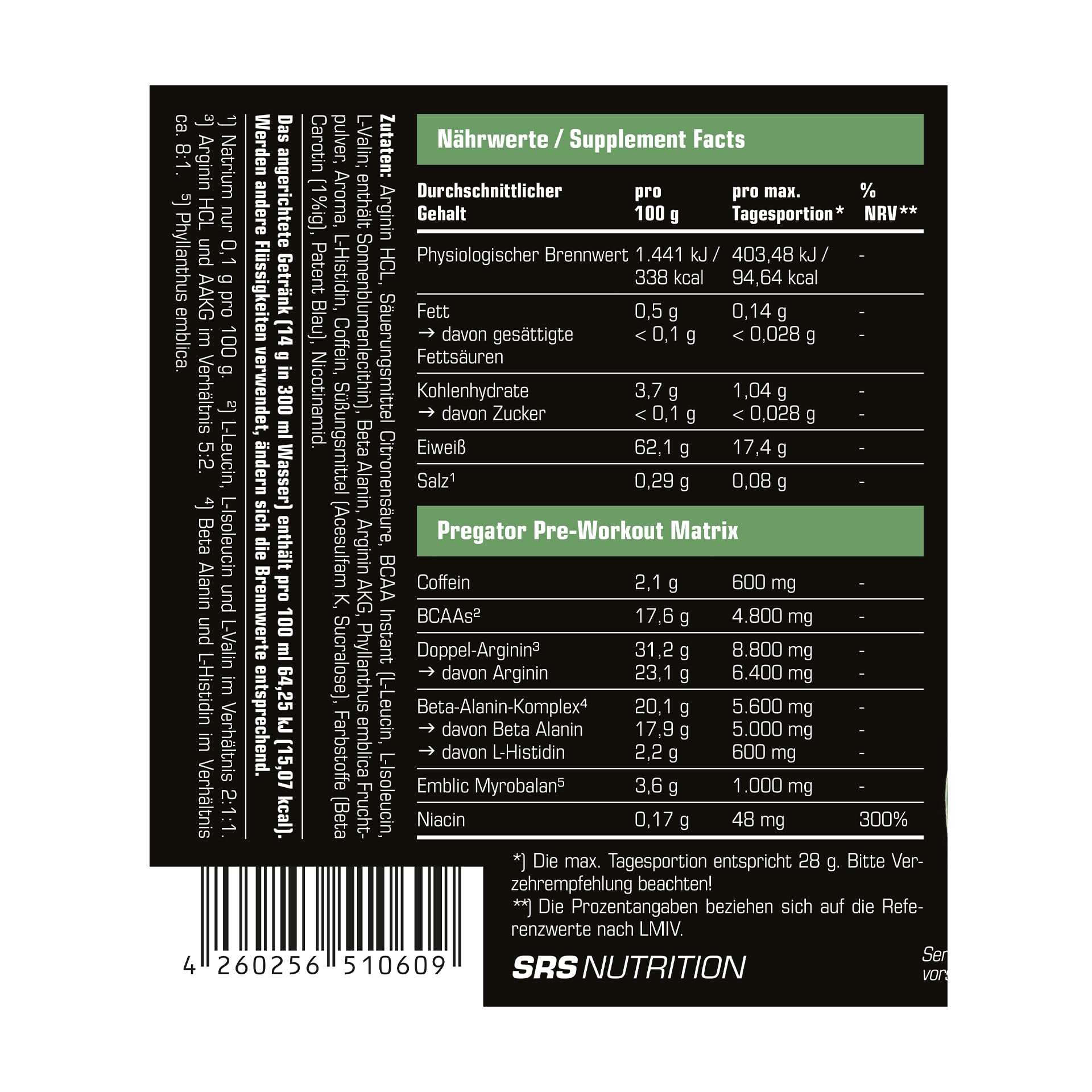 SRS Muscle - Pregator, 448 g, Green Apple Shock | Pre Workout Booster | kreatinfrei | deutsche Premiumqualität