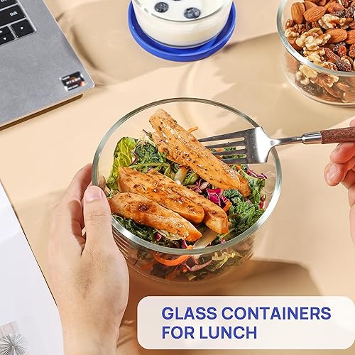 Miniatura 5 de Vtopmart Paquete de 4 cuencos de vidrio con tapas (1, 2, 4, 7 tazas), recipientes de almacenamiento de alimentos, preparación de comidas y sobras,