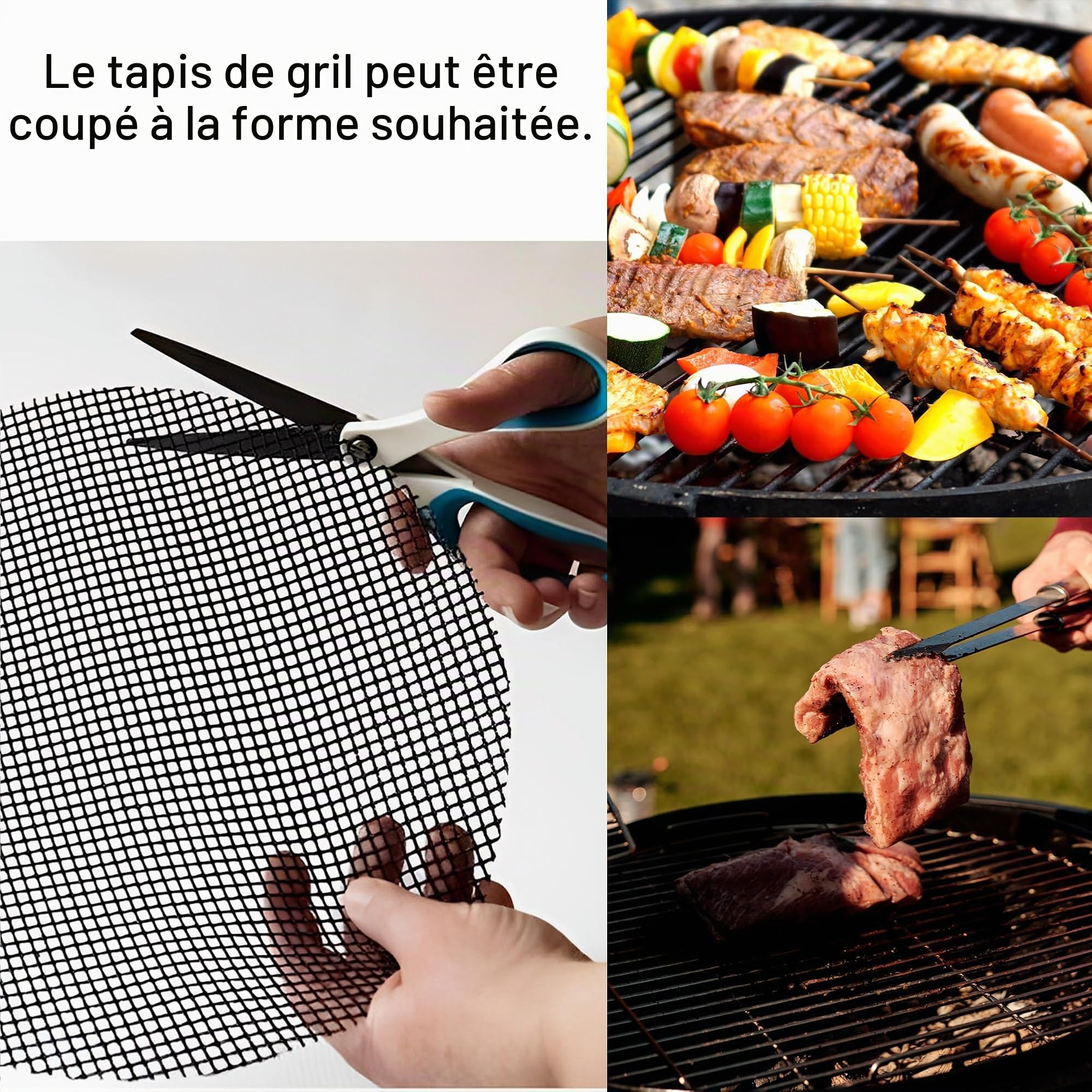 OSVINO Lot de 5 Tapis de Cuisson Barbecue Tapis de Plancha Barbecue Rectangulaire Antidéparant Réutilisable Découpable Tapis de Four pour BBQ,Beige,40x30cm
