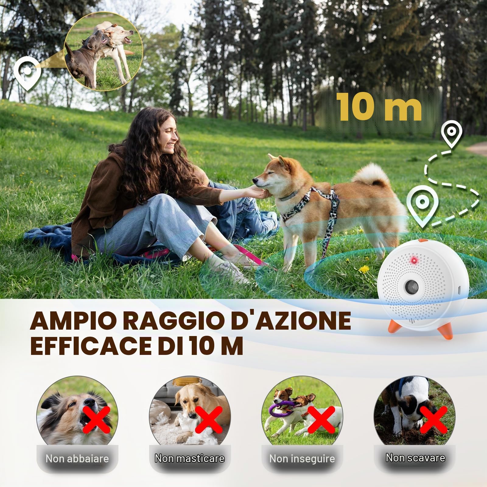 Antiabbaio, Automatico AntiAbbaio per Cani Deterrenti, Ultrasuoni Anti Abbaio Cani Dispositivo, Anti-Abbaio Impermeabile & Ricaricabile con 33ft Raggio di Azione, per Cani Grande/Piccola Taglia