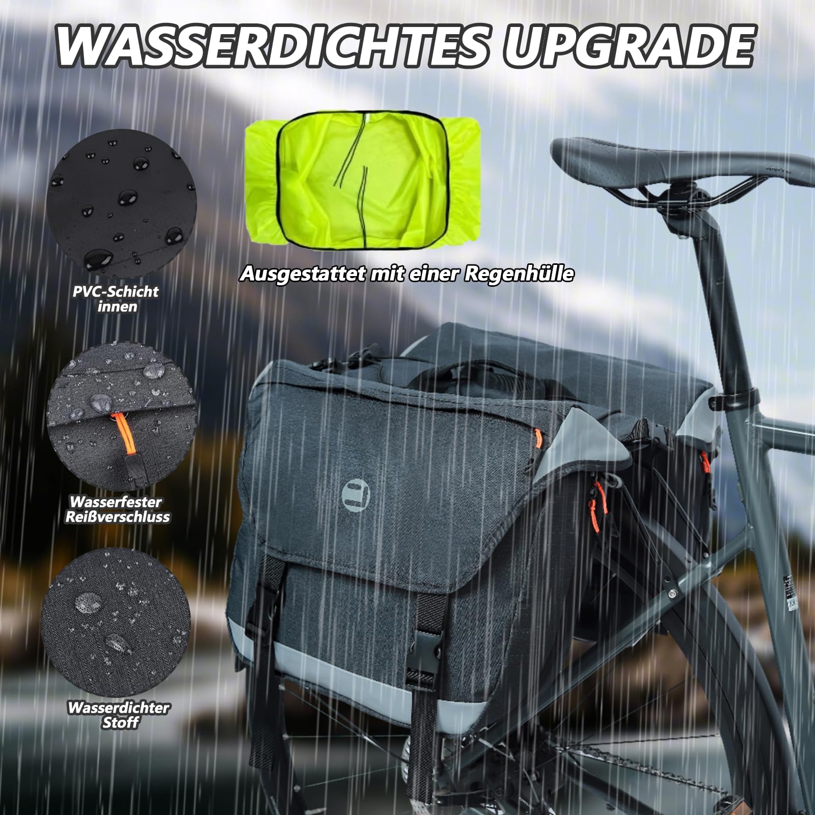 Sacoche de vélo pour porte-bagages, 25 à 35 l, double sacoche étanche | Sacoche double pour porte-bagages, porte-bagages avec réflecteurs et poignée, pour VTT