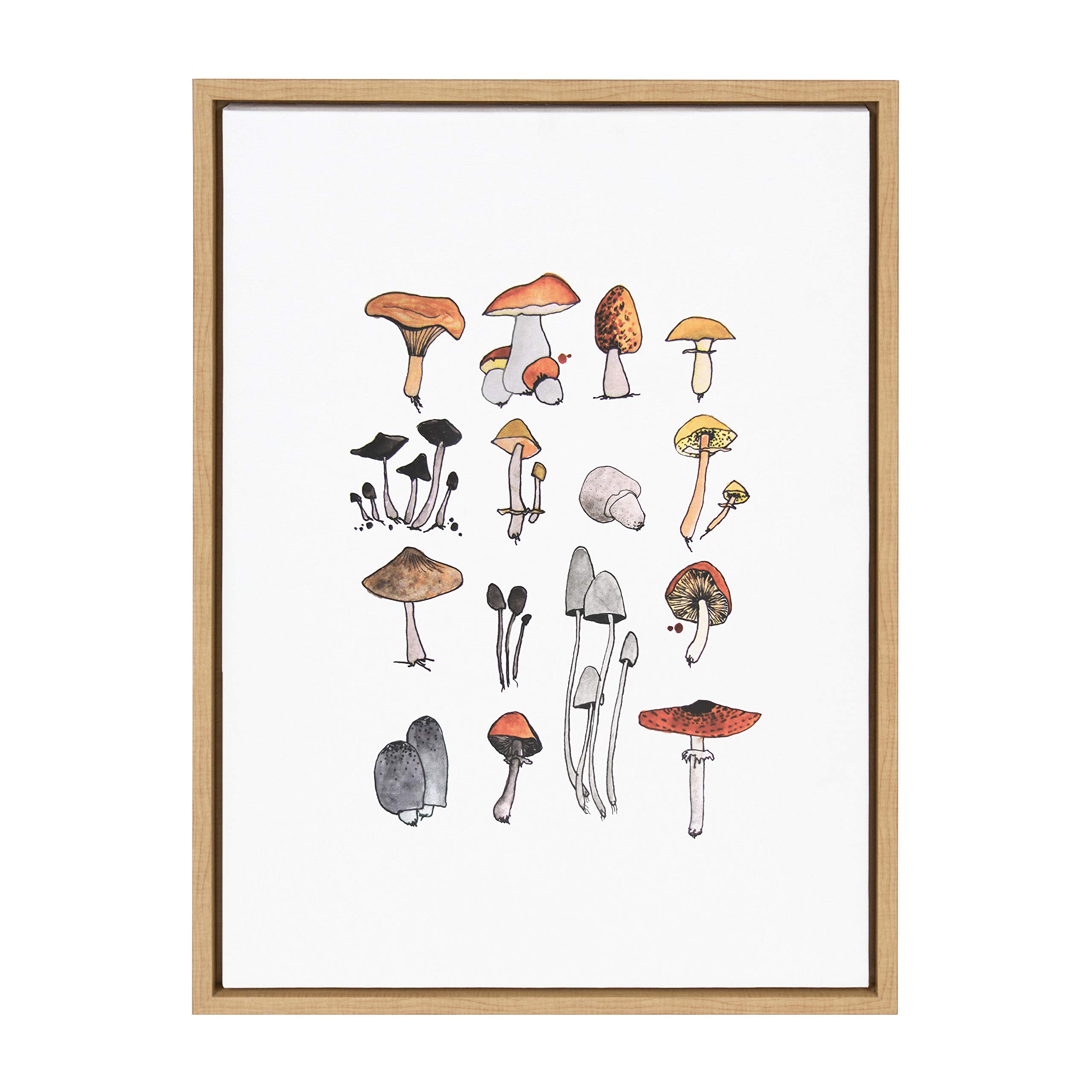 Kate and Laurel Sylvie Group of Mushrooms Framed Canvas Wall Art by Viola Kreczmer, 18x24 Natural, Whimsical Food Art for Wall