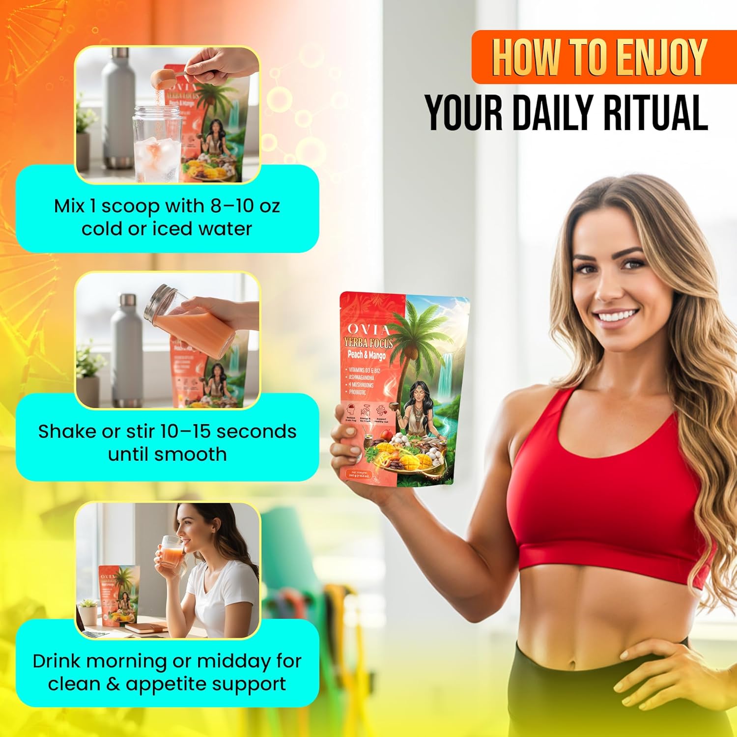 Ovia Yerba Mate Tea Instant Powder For Weight Loss With Vita...