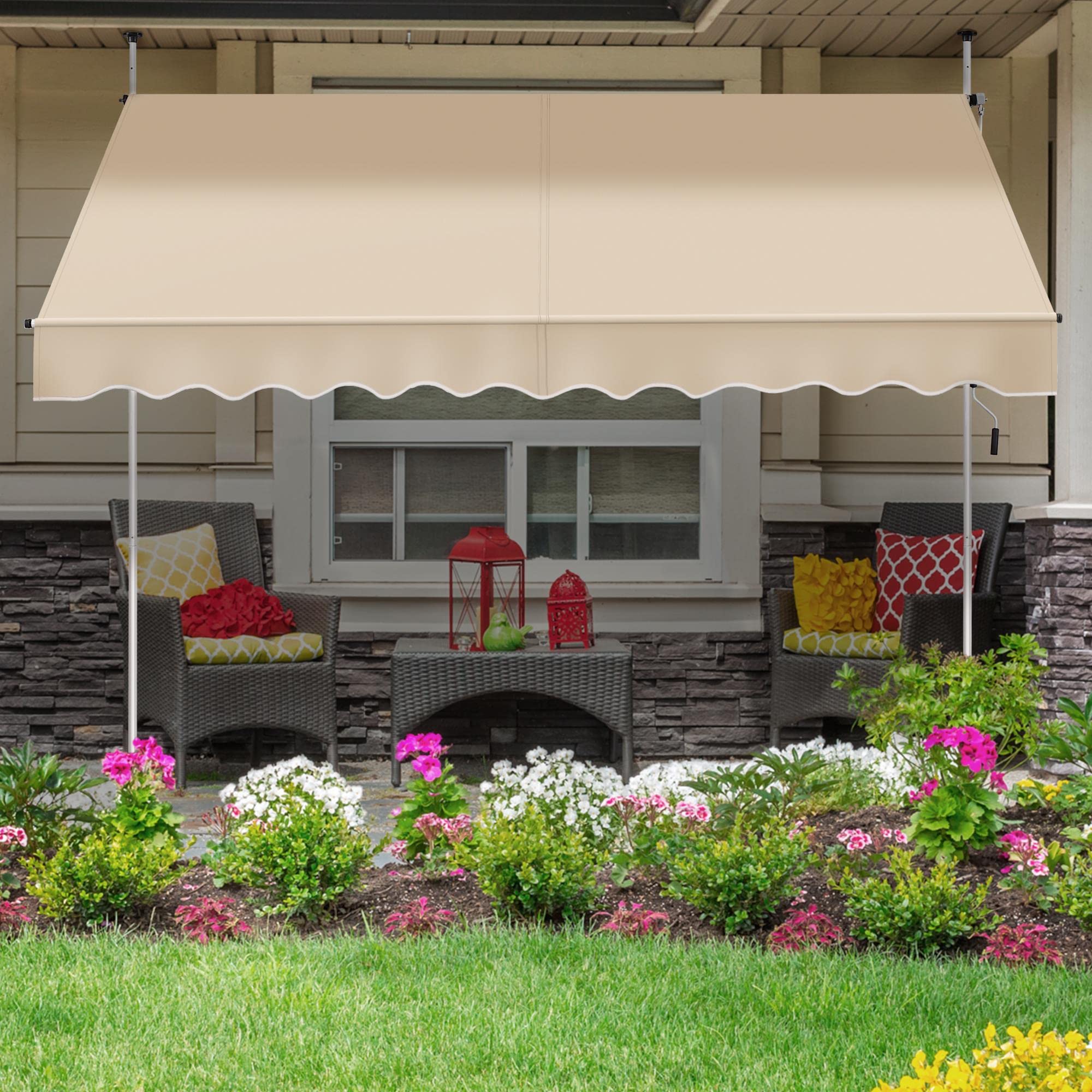 Yaheetech Tenda da sole da balcone, larghezza 300 cm, con manovella, protezione solare senza fori, regolabile in altezza, con struttura, colore beige