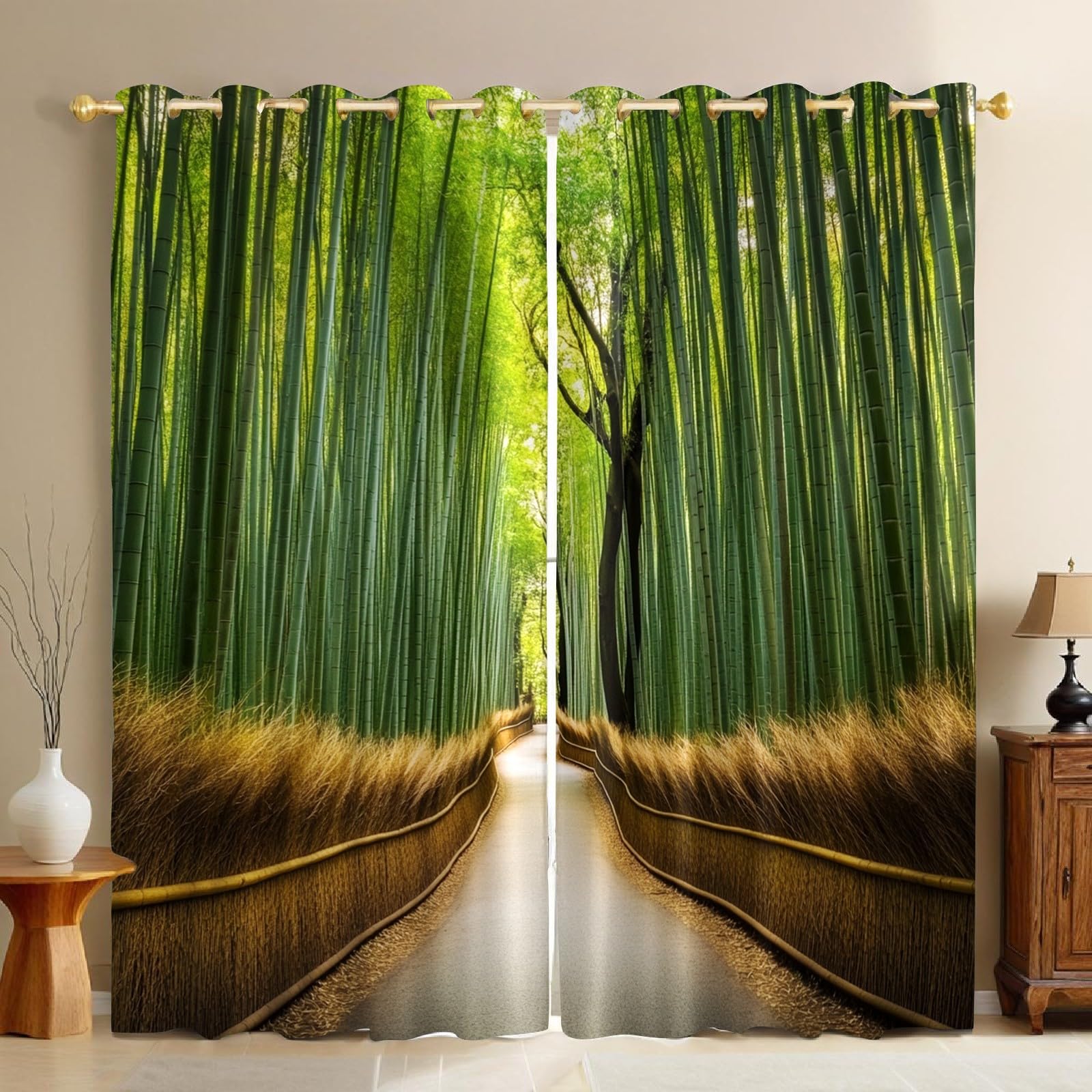 Rideaux thermiques en polyester opaque au motif bambou chic