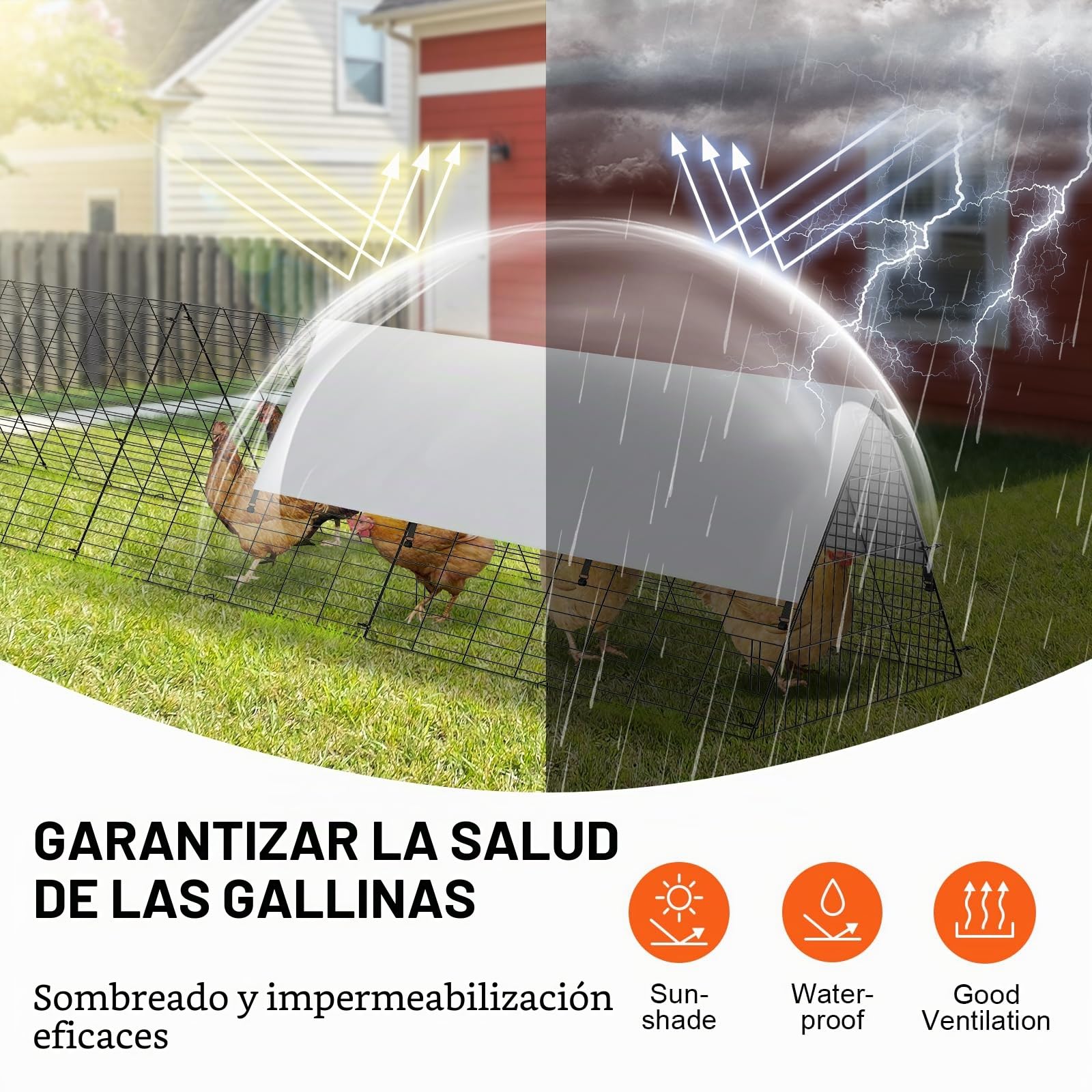 VEVOR Túnel Portátil para Pollos 400 x 100 x 61,5 cm, Gallinero para Patos y Conejos, con Marco de Esquina para Patio y Exteriores
