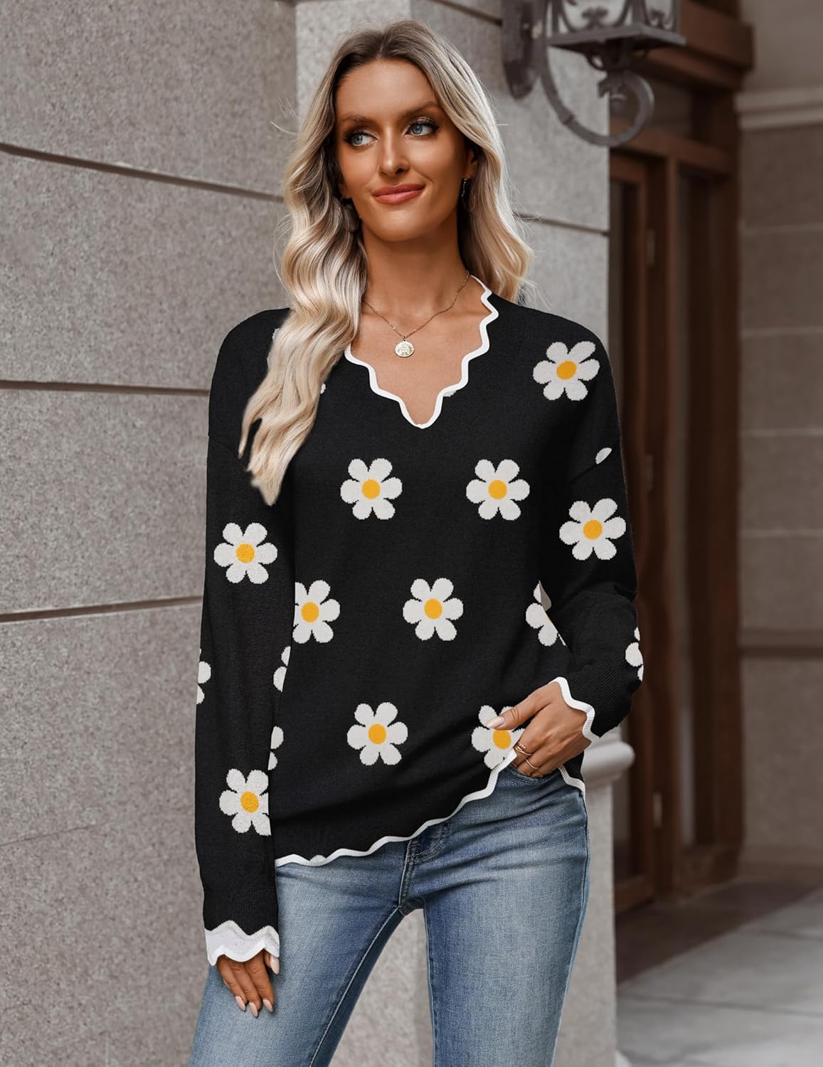 Zeagoo Women's 2026 Fall V Neck Sweater Casual Long Sleeve Lightweight Ribbed Knit Pullover Sweaters Dressy Casual Tops - Image 5