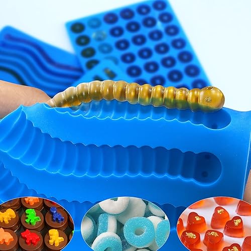 Miniatura 3 de Sidosir 7 moldes de silicona para ositos de gomitas, molde antiadherente para chocolate con gusanos para fiestas, corazón gomoso para bricolaje en