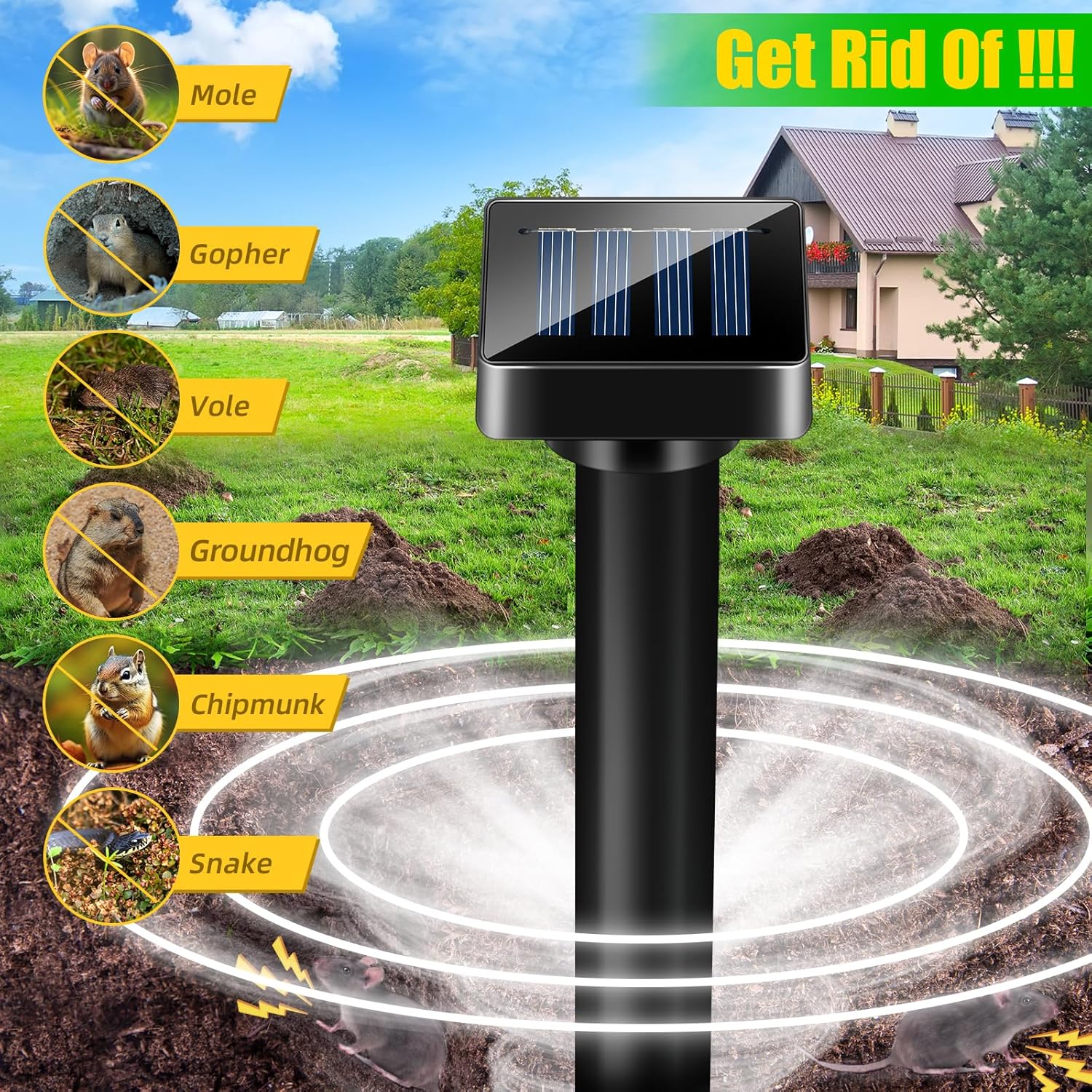 8 Pack Mole Repellent Ultrasonic Solar Powered Sonic Mole Spikes Outdoor Snake Repellent for Yard Vole Chipmunk Groundhog Gopher Repeller Waterproof Rodent Deterrent for Yard Lawn Garden Farmland12