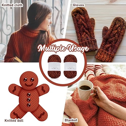 Miniatura 6 de 6 rollos de hilo de felpilla de terciopelo de 1182 yardas, hilo de poliéster para manta de ganchillo mullido, hilo grueso para ganchillo y para