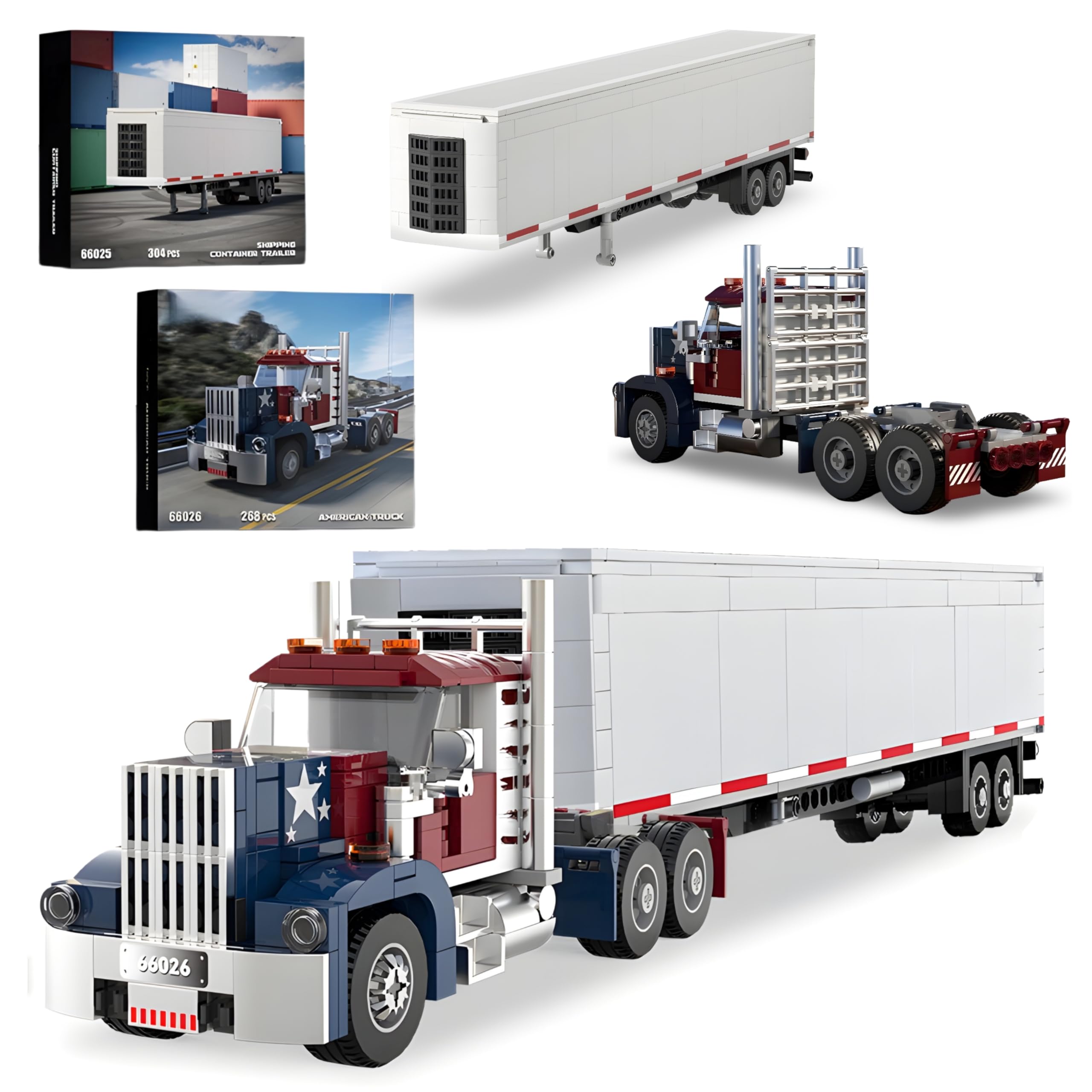 Unativer 2 in 1 Container Truck Building Blocks Set, 572 PCS American Semi Truck Building Model Kit, Heavy Duty Transport Vehicle Building Toys for Adults & Teens, Birthday Gifts for Hobbyists — image 1