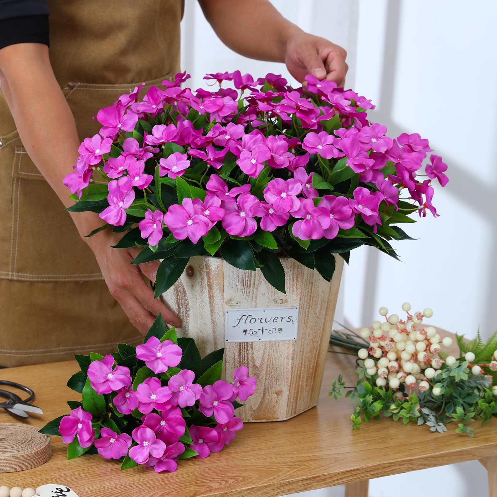 Hobyhoon 4pcs Artificial Flower Outdoor Purple Silk Flower Bouquet Faux Impatiens Flowers for Outside Indoor Home Balcony Window Boxes Garden Decorations - Image 3