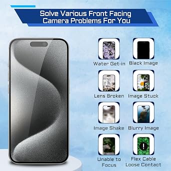for iPhone 15 Pro Front Facing Camera Replacement Selfie Camera 15pro OEM 12MP Front Camera Flex Cable Module Proximity Sensor Repair with Fix Tools Kit A3102 A2848 A3101 A3104