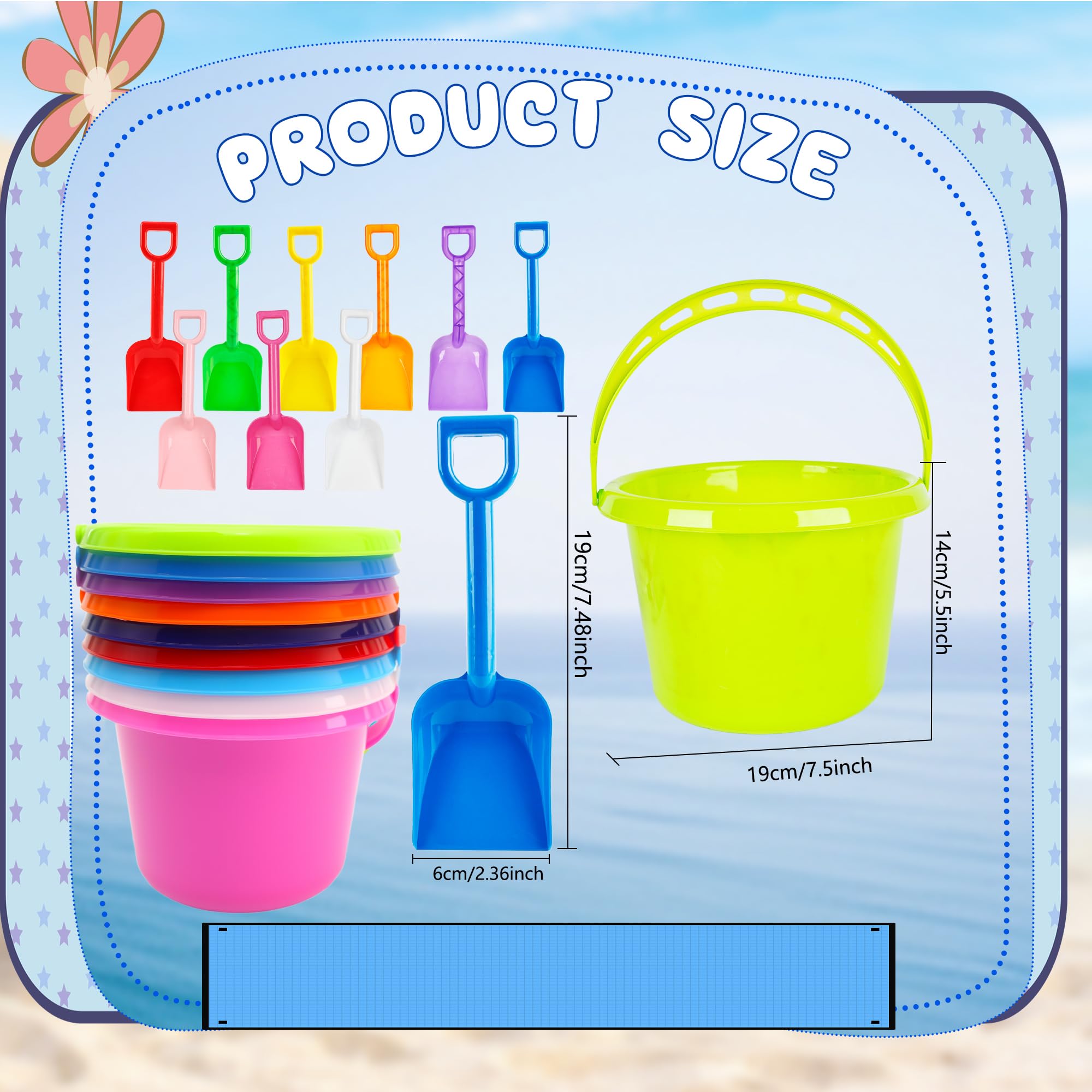 36-teiliges 19,1 cm Strandeimer und Schaufel-Set, 18 Kunststoff-Strandeimer, inklusive 18 Sandschaufeln, Sandeimer, Großpackung für Sommer, Meer, Pool, Party, 9 Farben
