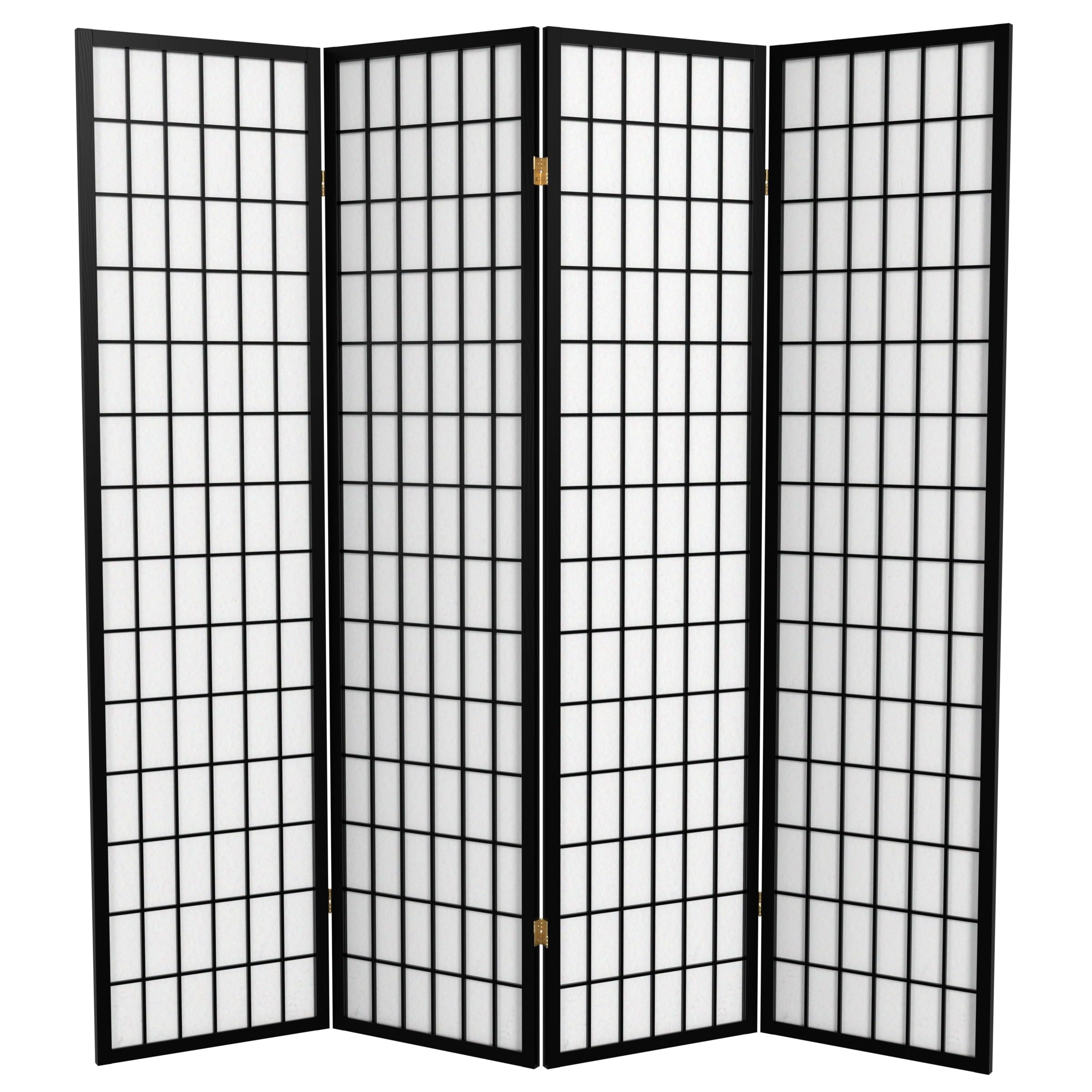 Red Lantern 6 ft. Tall Window Pane Shoji Screen - Black - 4 Panels