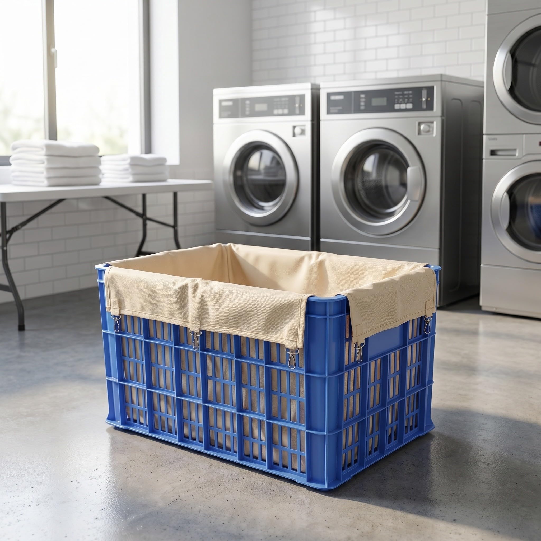 Sosoport Sacchetto Bordo Lavanderia Carrello Rimovibile in e Interno Beige Rettangolare 63cm con Fibbia Ferro Rinforzato Resistente Commerciale per Biancheria Sporca