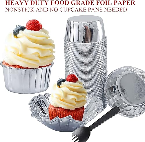 Miniatura 4 de LNYZQUS - Paquete de 50 forros de papel de aluminio para cupcakes con tapas de cúpula, tazas grandes para magdalenas de 5.5 onzas, moldes