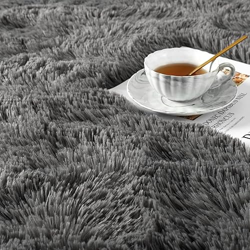 Miniatura 39 de Ompaa Alfombra esponjosa, alfombra mullida súper suave para dormitorio, sala de estar, alfombra grande de felpa de 6 x 9 pies, alfombra de pelo Negro