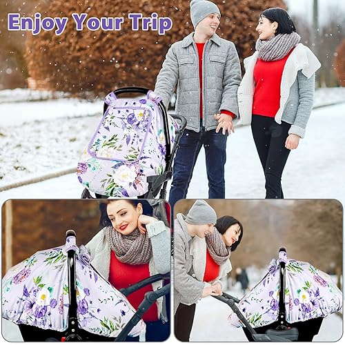 Miniatura 6 de Funda de asiento de automóvil para bebé, cálida funda de asiento de automóvil de invierno para bebé, toldo de asiento de automóvil infantil floral