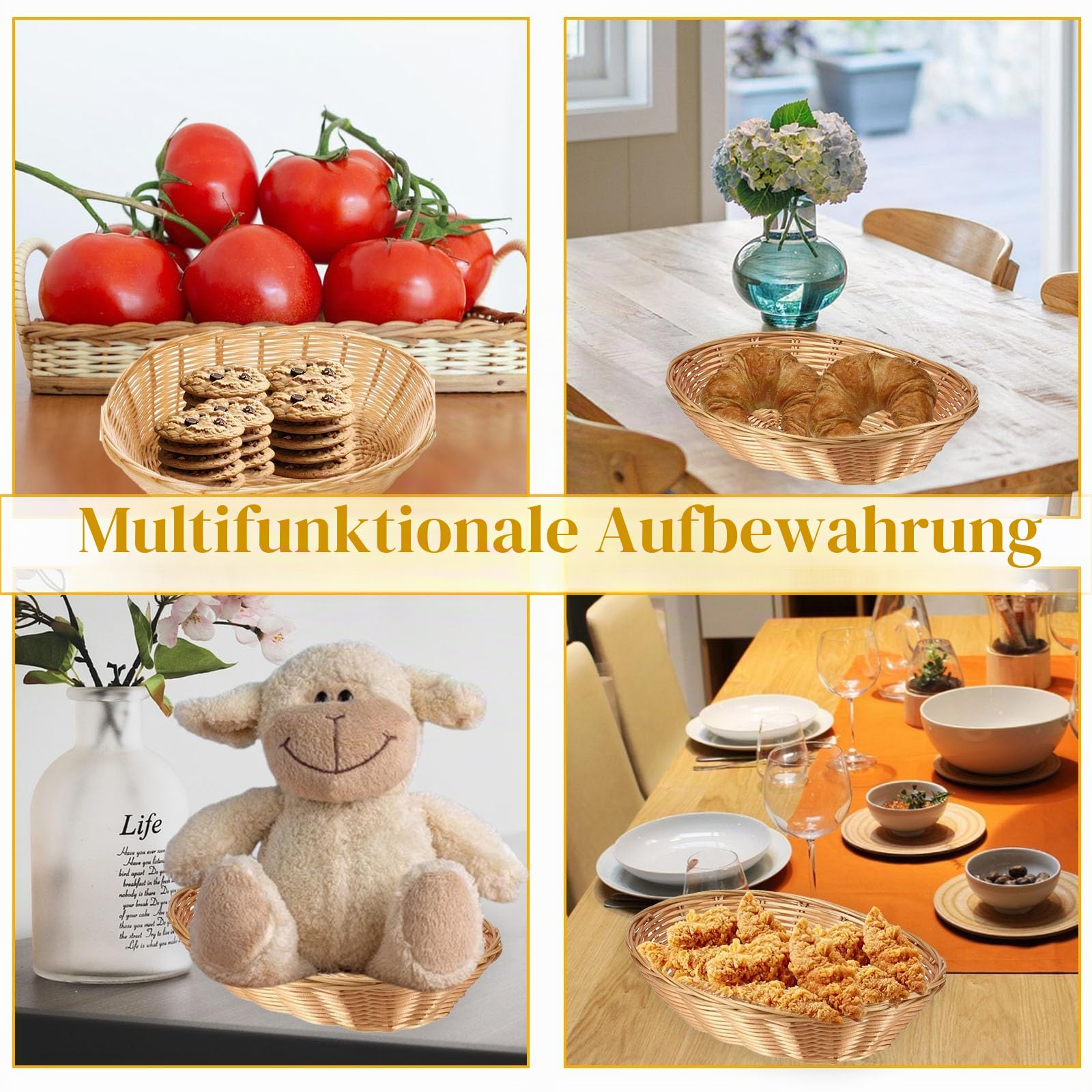 NexboraqueOvaler 12Stück Kunststoffkorb,leerer Brotkorb,25,4 x 15,7 x 7,6 cm, Lebensmittelaufbewahrungskorb,Kunststoff-Weidenkörbe, Behälter für Küche,Servieren,Tafelaufsatz, Weihnachtsgeschenke,Braun
