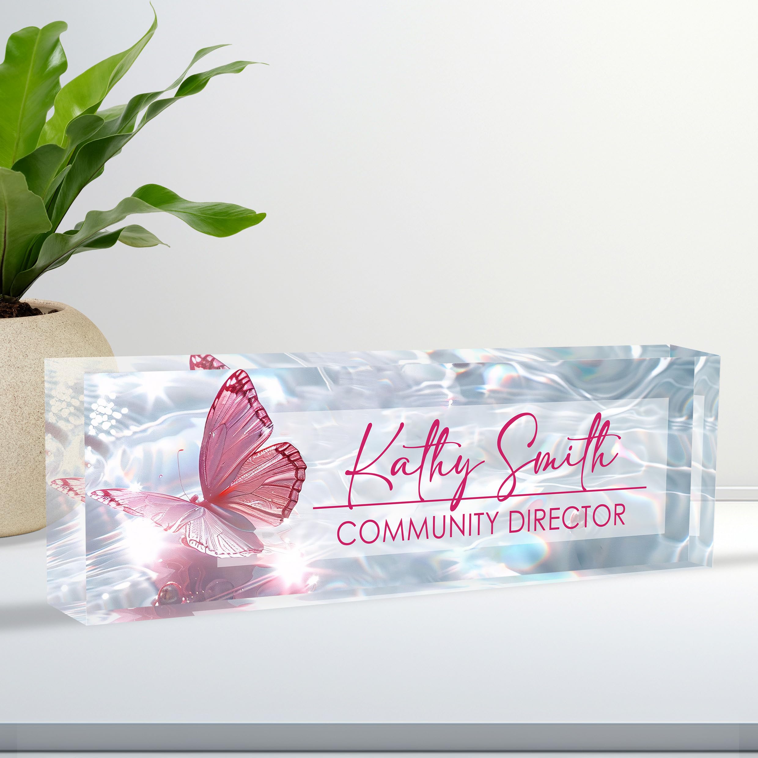 Ueedklaayy Acrylic Desk Name Plate, Personalized Office Desk Decor, Custom Boss Employee Appreciation Gifts