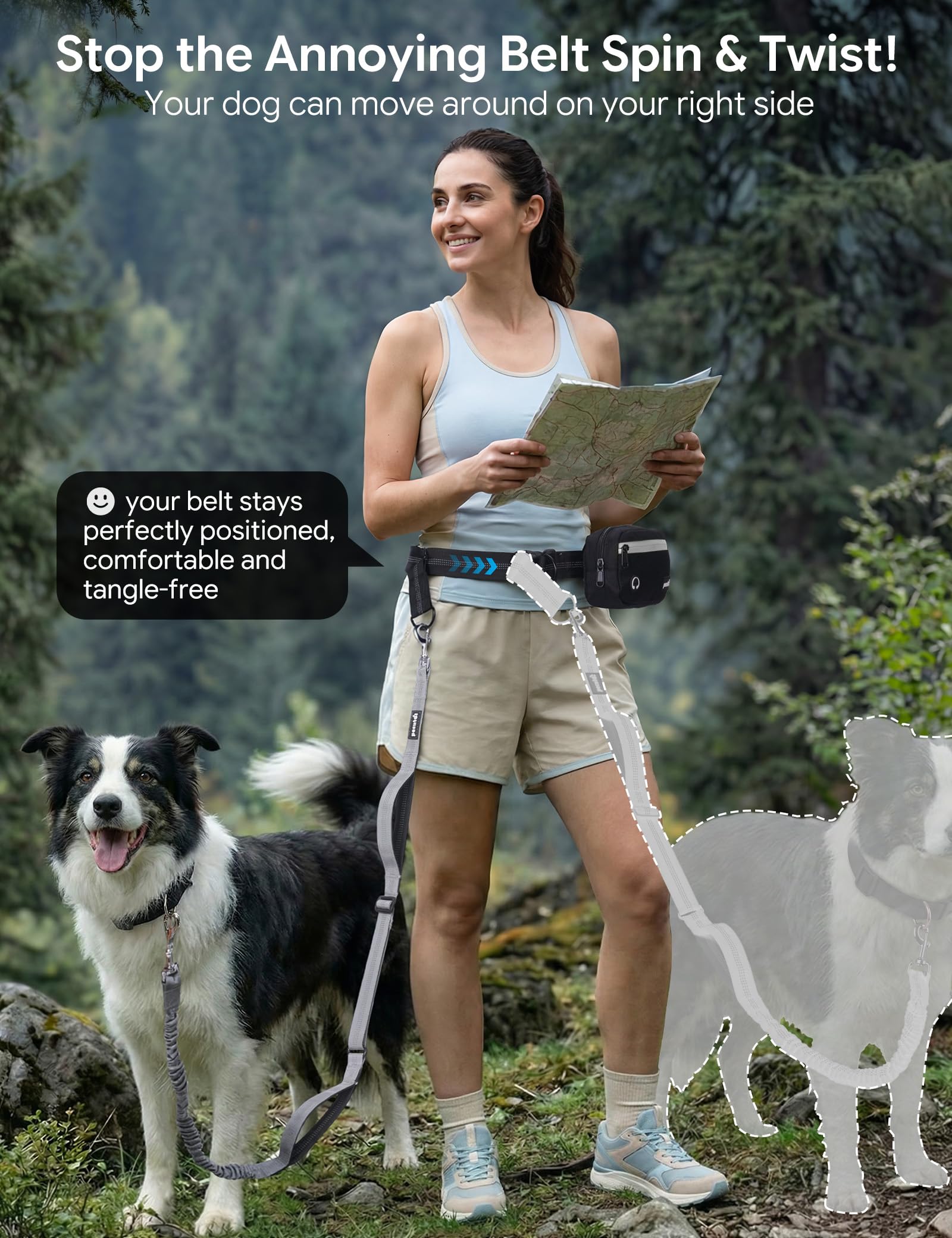 Pecute Correa Perro Cintura Antitirones, Correas Manos Libres con Bolsillo Impermeable & Desmontable, Doble Asa, Cuerda Elástica Amortiguadora, Adecuado para Correr, Caminar y Entrenar, para 15-55kg