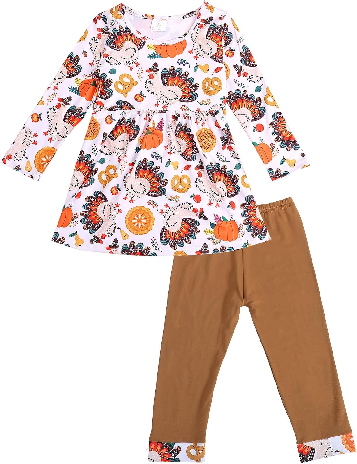 Thanksgiving Toddler Girl Turkey Set Pumpkin Print Dress Pants Outfits 3-8Y