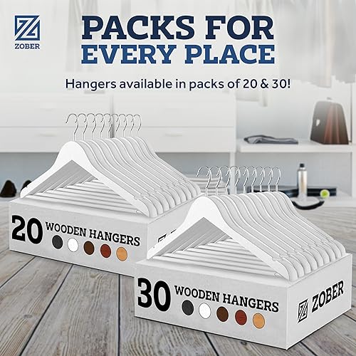 Miniatura 8 de Zober - Paquete de 20 perchas antideslizantes y resistentes de madera con barra y ranuras para utilizar en el clóset y colgar pantalones, chaquetas