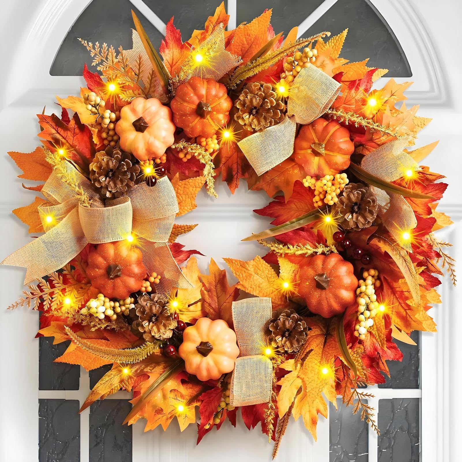 Ghirlanda autunnale raccolto foglie d'acero bacche 45 cm