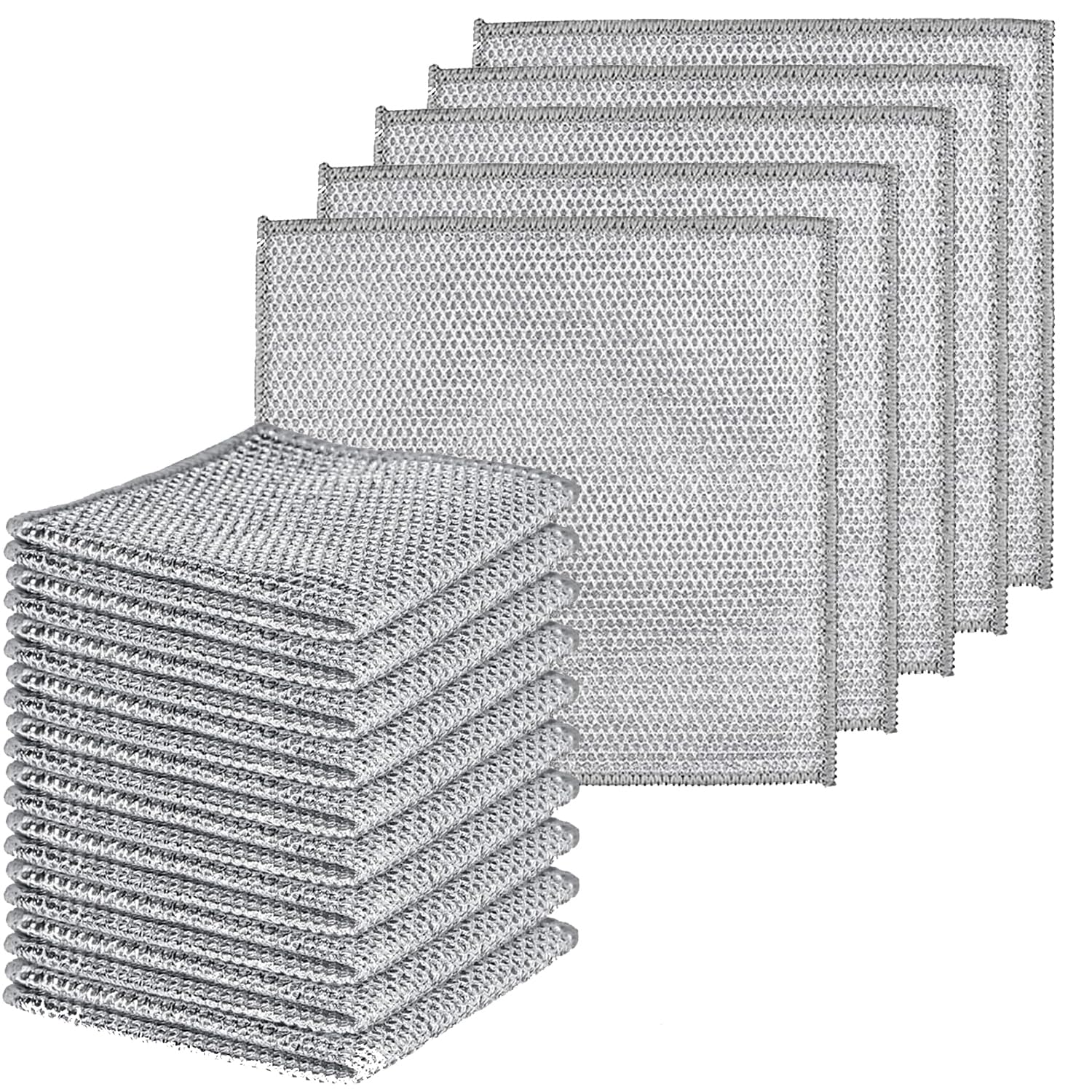 Feztgvofa Silver 20 Pcs Mesh Dishcloth, Steel Wool Cleaning Cloth, Diamond Weave Scrubber Cloth, Multipurpose Non-Scratch Scrubbing Wire Dishwashing Rags, For Scrubbing And Cleaning Dishes, Pots, Sinks