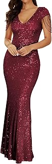 Women 1920s Plus Size Formal Dress Tassels Sleeve Sequins Gatsby Maxi Ev...