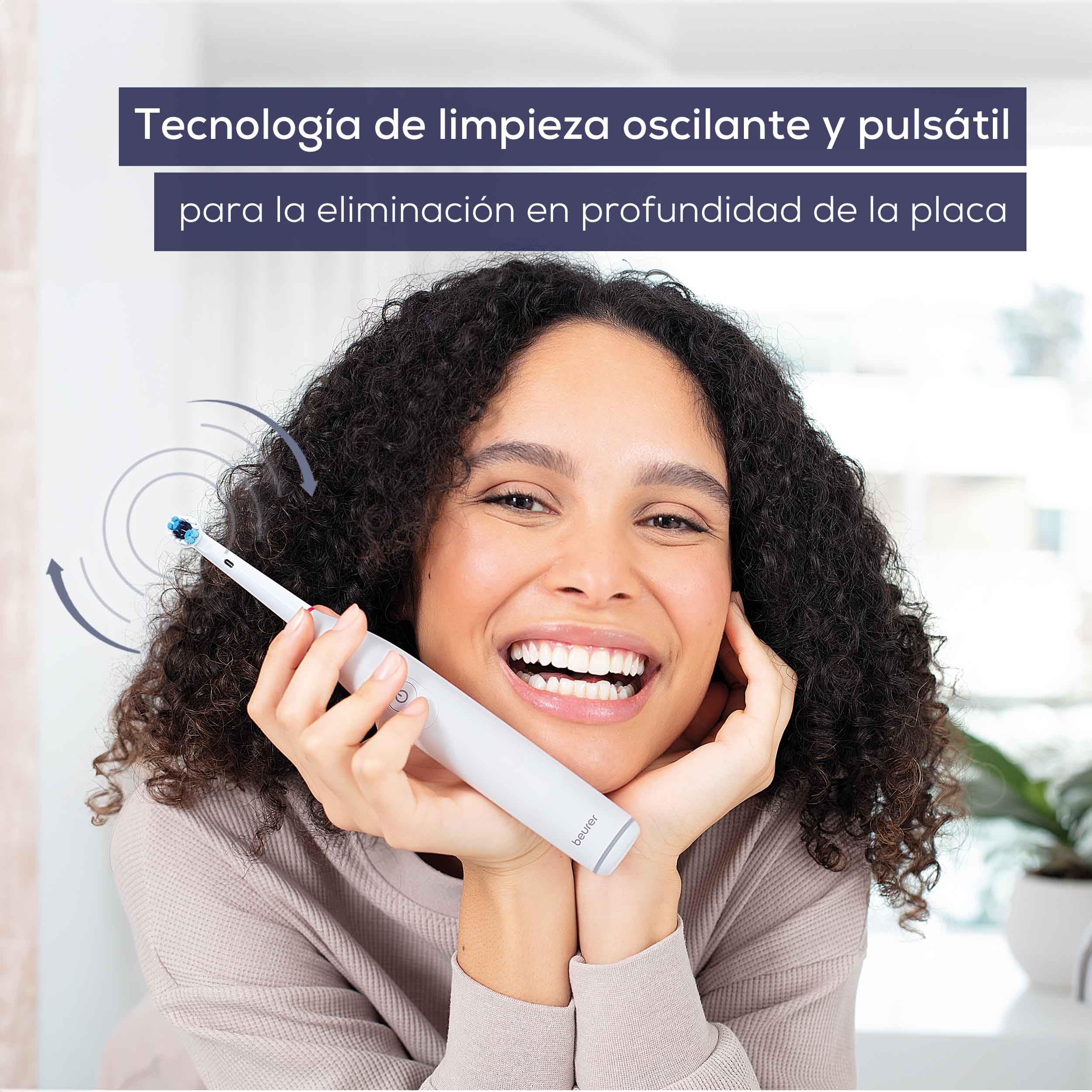 Beurer TB 30 Cepillo eléctrico, 2 programas de limpieza para el cuidado dental, tecnología de limpieza oscilante-pulsante para eliminar la placa, temporizador de 2 minutos, potente batería recargable