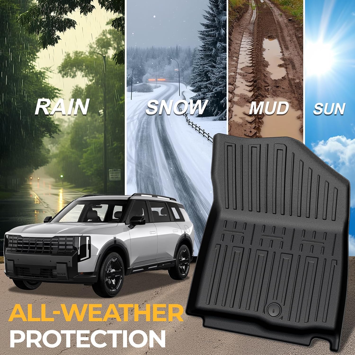 Floor Mats for Kia Telluride 2027, All Weather Floor Mats Trunk Cargo Liner with Backrest Protectors Accessories, Full Coverage Set (Fit 7 Sests)