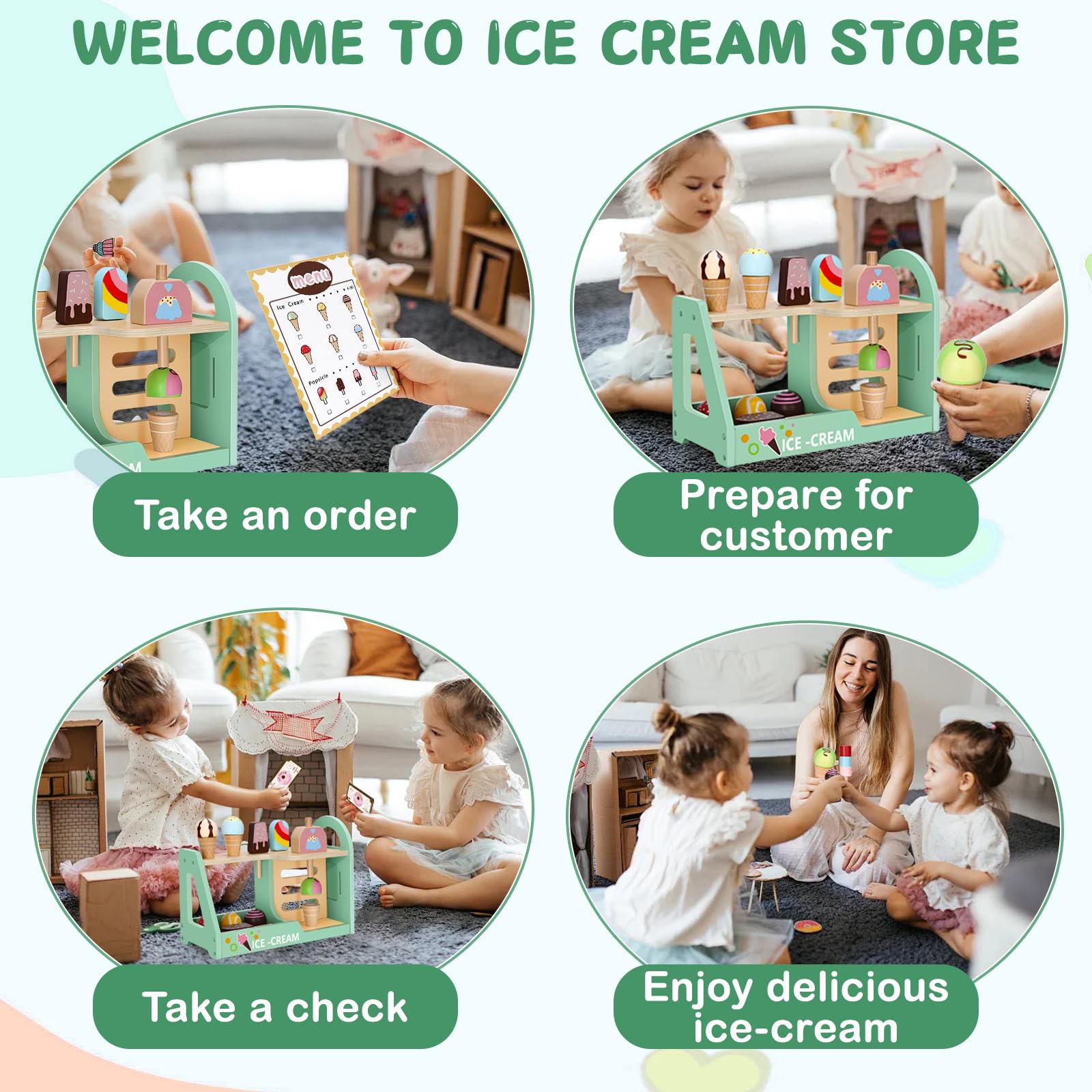 Geschenk Mädchen,Spielzeug Mädchen,Geschenk,Eisdiele Eisladen Kinder Holz,Einkaufsladen Kinder,Kinderküche