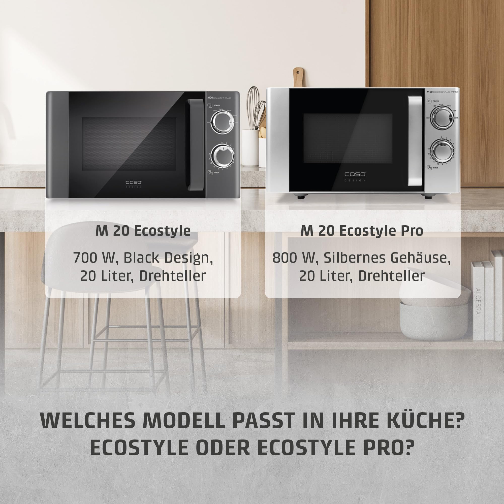 CASO M20 Ecostyle, Mikrowelle, 20 L Garraum, 700 Watt Leistung, anthrazit | einfache Bedienung, Drehteller Ø 24,5cm