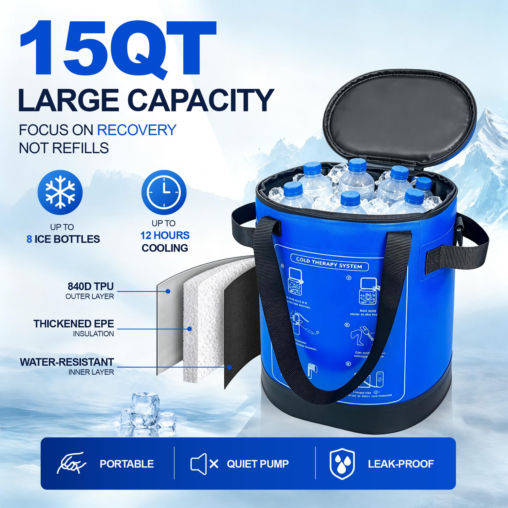 Máquina de terapia de frío para rodilla después de la cirugía, máquina de hielo portátil con bomba silenciosa y temporizador ajustable, sistema de terapia de hielo para recuperación de reemplazo de