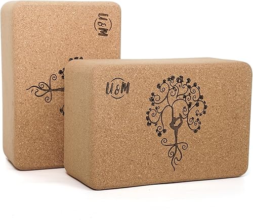 U&M Bloques de yoga de corcho, juego de 2 bloques de yoga de corcho natural de alta densidad de 9 x 6 x 4 pulgadas, resistentes a los olores,