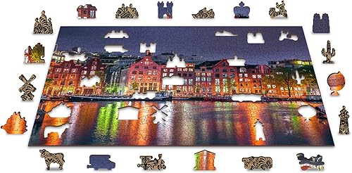 Miniatura 8 de WOODEN.CITY 500 + 5 piezas - Amsterdam By Night - Rompecabezas de madera - Juego de rompecabezas de paisaje escénico con piezas de formas inusuales